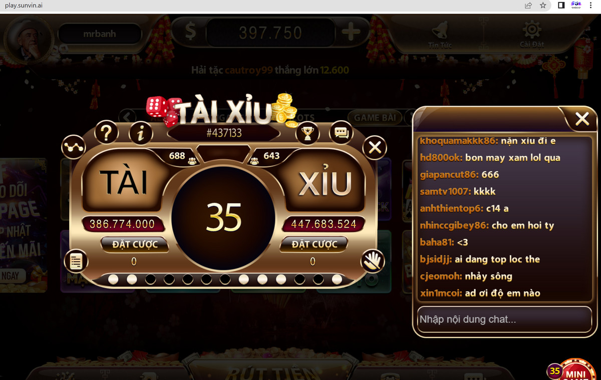 Game bài tài xỉu tại SUNWIN