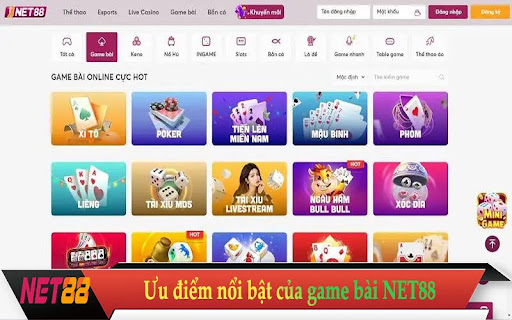 Ưu điểm nổi bật của game bài tại NET88